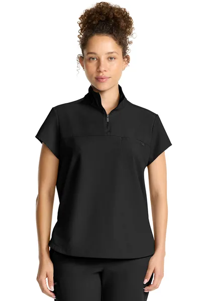 Healing Hands Quest Ladies Partial Zip Stand Collar Top HH752 in Black