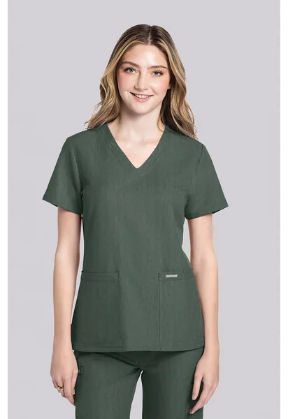Cherokee WW Originals Ultra 2 Pocket V Neck Top CK953AV in Heather Forest Moss