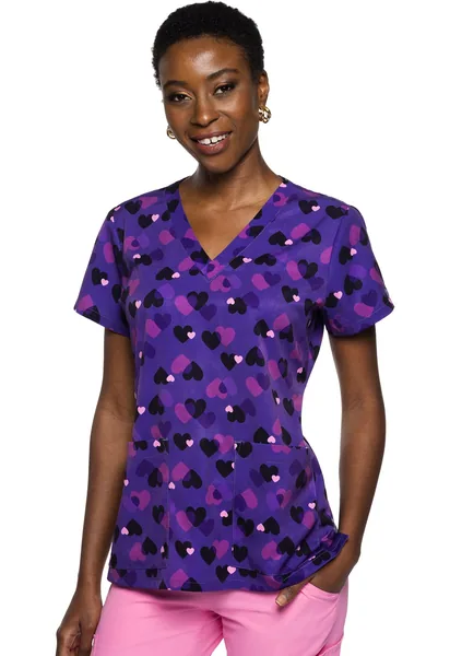 Med Couture Printed V-Neck Top Fiesta Birds MC8564 in Hearts
