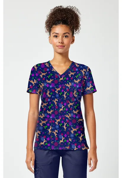 Cherokee Licensed Printed V-Neck Top Rufb TF796 in Santa