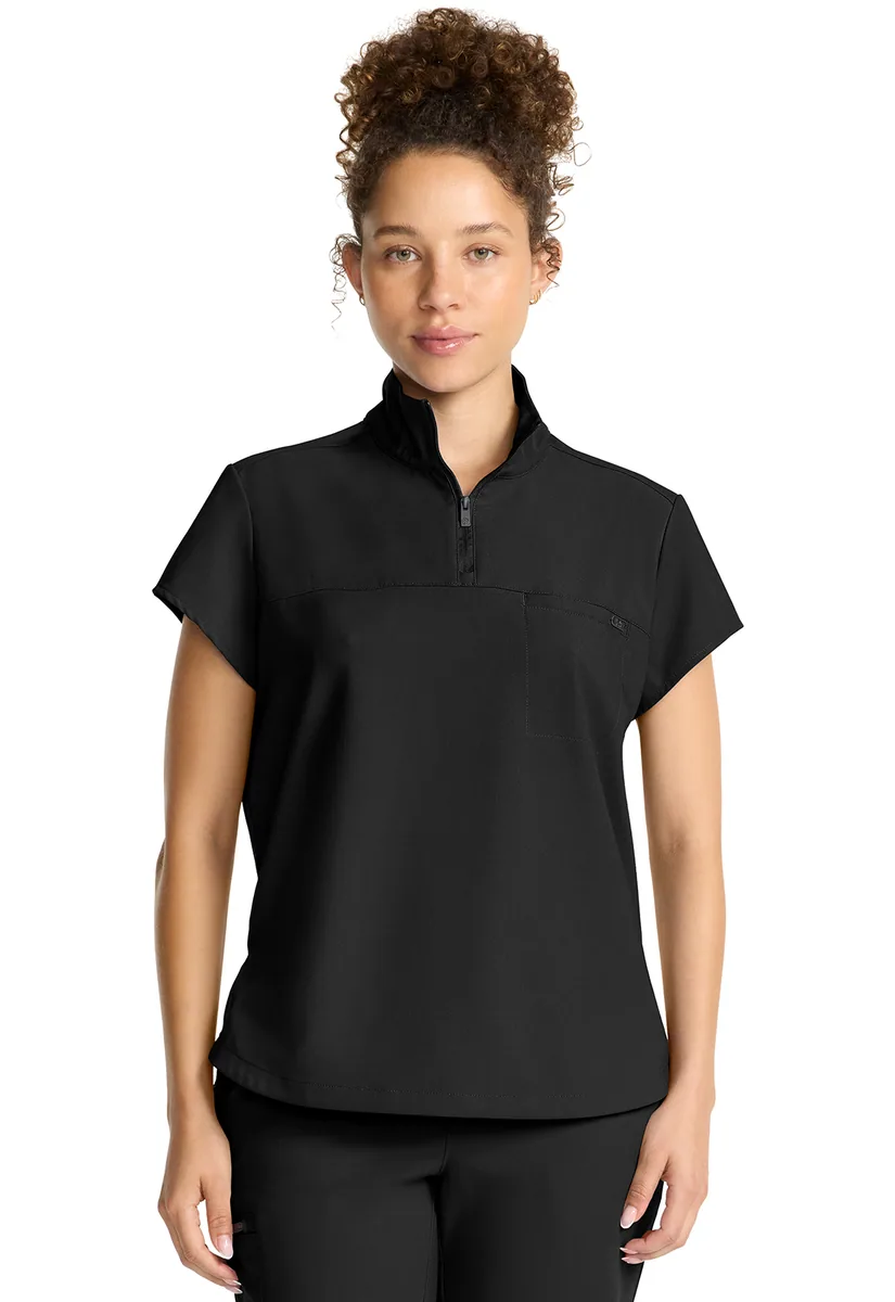 Healing Hands Quest Ladies Partial Zip Stand Collar Top HH752 in Black