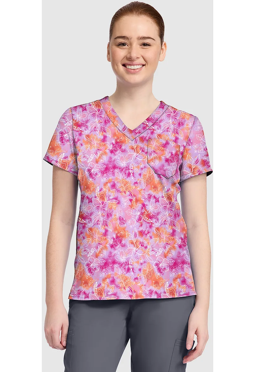 Med Couture Vneck Printed Top Ttsn MC632 in Hibiscus