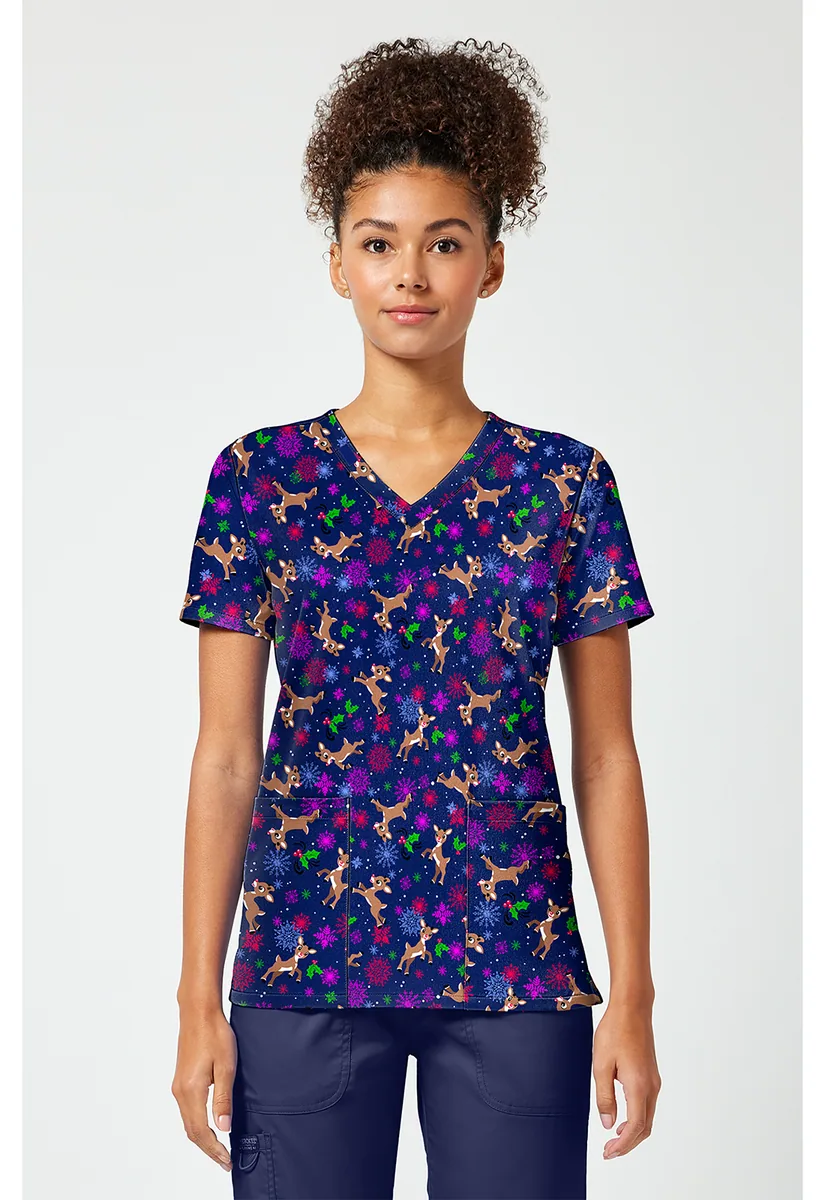 Cherokee Licensed Printed V-Neck Top Rufb TF796 in Santa